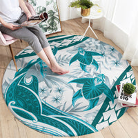 Cyan Polynesia Round Carpet Polynesian Turtle Shark Tattoo Tropical Vintage LT14 - Polynesian Pride