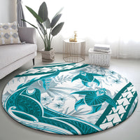 Cyan Polynesia Round Carpet Polynesian Turtle Shark Tattoo Tropical Vintage LT14 - Polynesian Pride