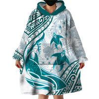Cyan Polynesia Wearable Blanket Hoodie Polynesian Turtle Shark Tattoo Tropical Vintage LT14 - Polynesian Pride
