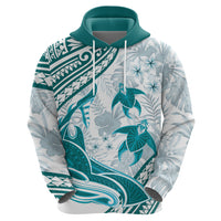 Cyan Polynesia Zip Hoodie Polynesian Turtle Shark Tattoo Tropical Vintage LT14 - Polynesian Pride
