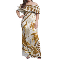 Gold Polynesia Off Shoulder Maxi Dress Polynesian Turtle Shark Tattoo Tropical Vintage LT14 Women Gold - Polynesian Pride