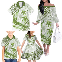 Lime Green Polynesia Family Matching Off Shoulder Long Sleeve Dress and Hawaiian Shirt Polynesian Turtle Shark Tattoo Tropical Vintage LT14 - Polynesian Pride