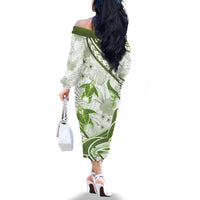 Lime Green Polynesia Family Matching Off Shoulder Long Sleeve Dress and Hawaiian Shirt Polynesian Turtle Shark Tattoo Tropical Vintage LT14 - Polynesian Pride