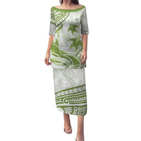 Lime Green Polynesia Family Matching Puletasi and Hawaiian Shirt Polynesian Turtle Shark Tattoo Tropical Vintage LT14 Mom's Dress Lime Green - Polynesian Pride