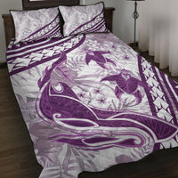 Purple Polynesia Quilt Bed Set Polynesian Turtle Shark Tattoo Tropical Vintage