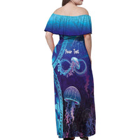 Polynesia Jellyfish Memorial Personalised Family Matching Off Shoulder Maxi Dress and Hawaiian Shirt Infinity Jellies Polynesian Pattern