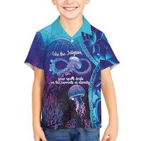 Polynesia Jellyfish Memorial Personalised Family Matching Puletasi and Hawaiian Shirt Infinity Jellies Polynesian Pattern LT14 Son's Shirt Purple - Polynesian Pride
