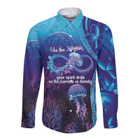 Polynesia Jellyfish Memorial Personalised Long Sleeve Button Shirt Infinity Jellies Polynesian Pattern