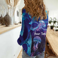 Polynesia Jellyfish Memorial Personalised Women Casual Shirt Infinity Jellies Polynesian Pattern
