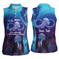 Polynesia Jellyfish Memorial Personalised Women Sleeveless Polo Shirt Infinity Jellies Polynesian Pattern