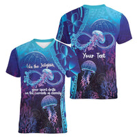 Polynesia Jellyfish Memorial Personalised Women V-Neck T-Shirt Infinity Jellies Polynesian Pattern LT14 - Polynesian Pride