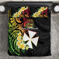 Wallis and Futuna Victory Day Bedding Set Liberty Equality Fraternity Polynesian Plumeria