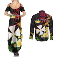 Wallis and Futuna Victory Day Couples Matching Summer Maxi Dress and Long Sleeve Button Shirt Liberty Equality Fraternity Polynesian Plumeria