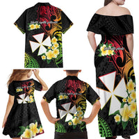 Wallis and Futuna Victory Day Family Matching Off Shoulder Maxi Dress and Hawaiian Shirt Liberty Equality Fraternity Polynesian Plumeria