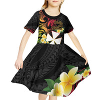 Wallis and Futuna Victory Day Kid Short Sleeve Dress Liberty Equality Fraternity Polynesian Plumeria