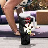 Wallis and Futuna Victory Day Tumbler With Handle Liberty Equality Fraternity Polynesian Plumeria