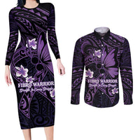 Personalised Fibromyalgia Awareness Month Couples Matching Long Sleeve Bodycon Dress and Long Sleeve Button Shirt Fibro Warrior Strength In Every Struggle
