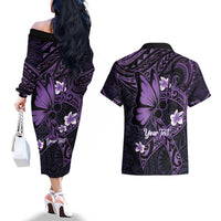 Personalised Fibromyalgia Awareness Month Couples Matching Off The Shoulder Long Sleeve Dress and Hawaiian Shirt Fibro Warrior Strength In Every Struggle