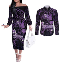Personalised Fibromyalgia Awareness Month Couples Matching Off The Shoulder Long Sleeve Dress and Long Sleeve Button Shirt Fibro Warrior Strength In Every Struggle