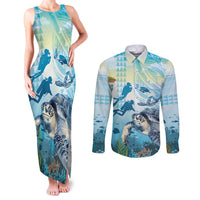 Personalized Snorkeling Hawaii Couples Matching Tank Maxi Dress and Long Sleeve Button Shirt Ocean Lover Hawaiian Kakau Honu Turtle