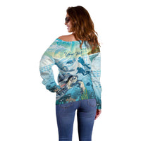 Personalized Snorkeling Hawaii Off Shoulder Sweater Ocean Lover Hawaiian Kakau Honu Turtle