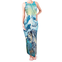 Personalized Snorkeling Hawaii Tank Maxi Dress Ocean Lover Hawaiian Kakau Honu Turtle LT14 Women Cyan - Polynesian Pride