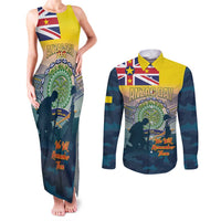 Niue ANZAC Day Couples Matching Tank Maxi Dress and Long Sleeve Button Shirt We Will Remember Them Camouflage Style