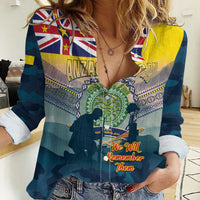 Niue ANZAC Day Women Casual Shirt We Will Remember Them Camouflage Style