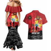 Tonga ANZAC Day Couples Matching Mermaid Dress and Hawaiian Shirt Ngatu Pattern We Will Remember Them