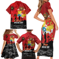 Tonga ANZAC Day Family Matching Short Sleeve Bodycon Dress and Hawaiian Shirt Ngatu Pattern We Will Remember Them