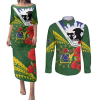 Cook Islands ANZAC Day Couples Matching Puletasi and Long Sleeve Button Shirt Last Post Lest We Forget LT14 Green - Polynesian Pride