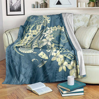 Cyan Polynesia Hammerhead Shark Tattoo With Plumeria Lei Blanket