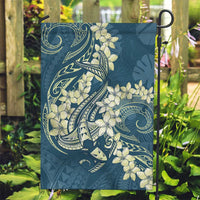 Cyan Polynesia Hammerhead Shark Tattoo With Plumeria Lei Garden Flag