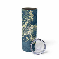 Cyan Polynesia Hammerhead Shark Tattoo With Plumeria Lei Skinny Tumbler