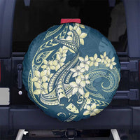 Cyan Polynesia Hammerhead Shark Tattoo With Plumeria Lei Spare Tire Cover