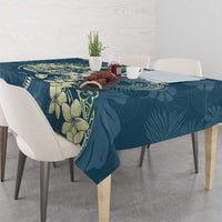 Cyan Polynesia Hammerhead Shark Tattoo With Plumeria Lei Tablecloth