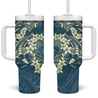 Cyan Polynesia Hammerhead Shark Tattoo With Plumeria Lei Tumbler With Handle