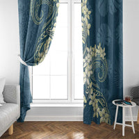 Cyan Polynesia Hammerhead Shark Tattoo With Plumeria Lei Window Curtain