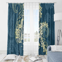 Cyan Polynesia Hammerhead Shark Tattoo With Plumeria Lei Window Curtain