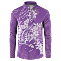 Purple Polynesia Hammerhead Shark Tattoo With Plumeria Lei Button Sweatshirt LT14 Purple - Polynesian Pride