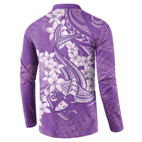 Purple Polynesia Hammerhead Shark Tattoo With Plumeria Lei Button Sweatshirt LT14 - Polynesian Pride