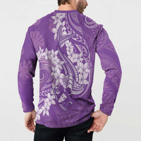 Purple Polynesia Hammerhead Shark Tattoo With Plumeria Lei Button Sweatshirt LT14 - Polynesian Pride