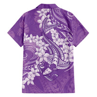Purple Polynesia Hammerhead Shark Tattoo With Plumeria Lei Family Matching Off The Shoulder Long Sleeve Dress and Hawaiian Shirt