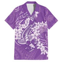 Purple Polynesia Hammerhead Shark Tattoo With Plumeria Lei Family Matching Off Shoulder Short Dress and Hawaiian Shirt