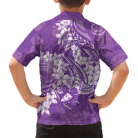 Purple Polynesia Hammerhead Shark Tattoo With Plumeria Lei Family Matching Tank Maxi Dress and Hawaiian Shirt