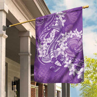 Purple Polynesia Hammerhead Shark Tattoo With Plumeria Lei Garden Flag