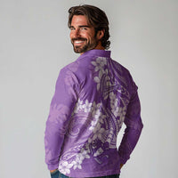 Purple Polynesia Hammerhead Shark Tattoo With Plumeria Lei Long Sleeve Polo Shirt LT14 - Polynesian Pride
