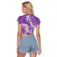 Purple Polynesia Hammerhead Shark Tattoo With Plumeria Lei Raglan Cropped T Shirt LT14 - Polynesian Pride