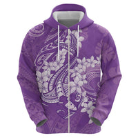 Purple Polynesia Hammerhead Shark Tattoo With Plumeria Lei Zip Hoodie