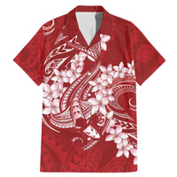Red Polynesia Hammerhead Shark Tattoo With Plumeria Lei Family Matching Mermaid Dress and Hawaiian Shirt